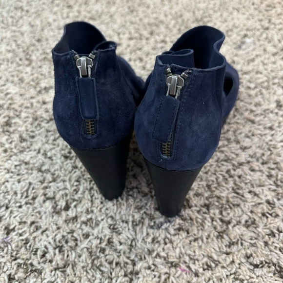 Eileen Fisher Draw Suede Open Toe Navy 4” Platform Wedge Leather Sandals - Picture 3 of 9